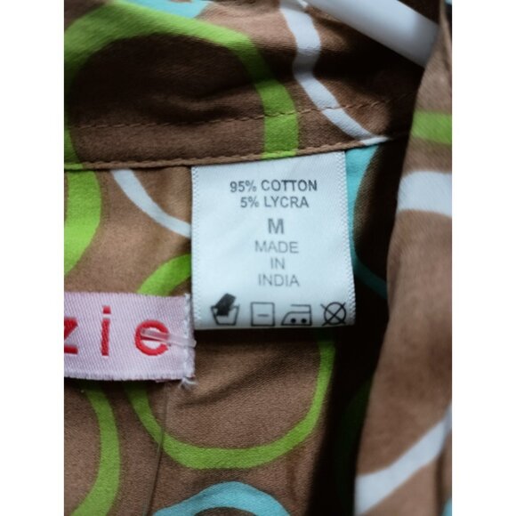 Tizzie Wearable Art Tunic Top Womens Medium Ikat Print Button Front Long Sleeve - Picture 7 of 14